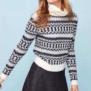 Loft Wool Alpaca Blend Woven Mixed Stitch Turtleneck Sweater Sz S NWT